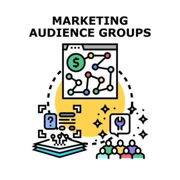 Marketing audience groups analyzing customer segmentation data Illustrazione stock