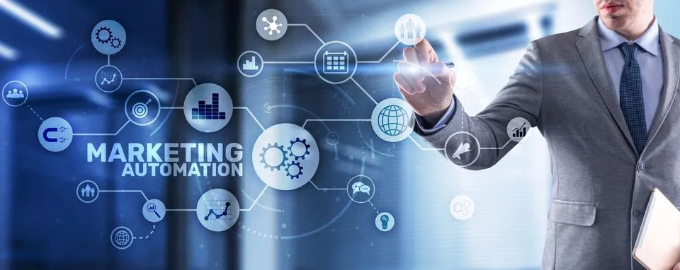 Marketing automation. Computer programs and technical solutions for automating Foto stock