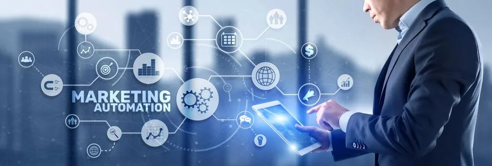 Marketing automation. Computer programs and technical solutions for automating Foto stock