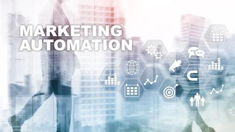Marketing Automation Software Technology Process System Internet Business con Foto stock