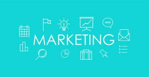 Marketing background. Simple thin line flat design banners. Stock Illustration