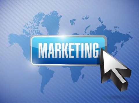 Marketing button over a world map background Ilustração Stock