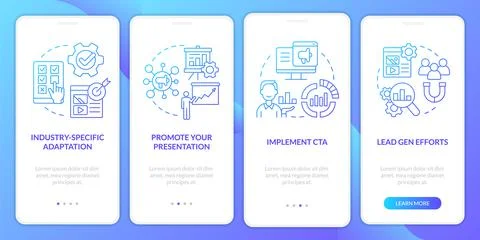 Marketing case study blue gradient onboarding mobile app screen Stock Illustration