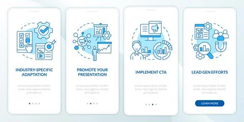 Marketing case study blue onboarding mobile app screen Illustrazione stock