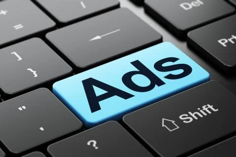 Marketing concept: Ads on computer keyboard background 스톡 일러스트