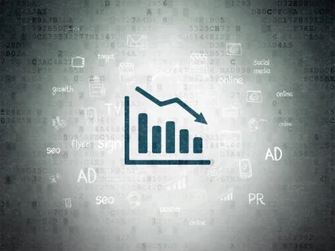 Marketing concept: Decline Graph on Digital Paper background Illustrazione stock