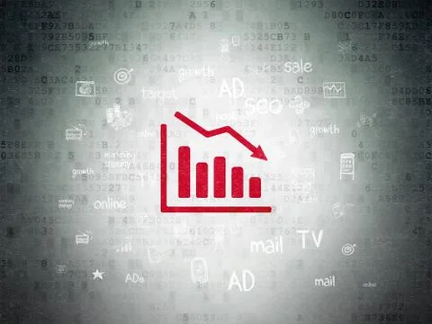 Marketing concept: Decline Graph on Digital Data Paper background Illustrazione stock