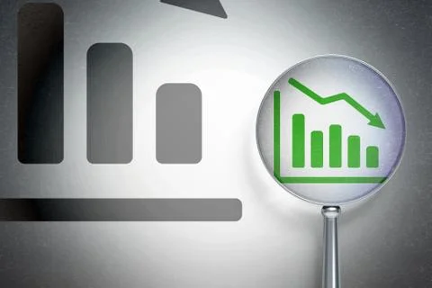 Marketing concept:  Decline Graph with optical glass on digital background イラスト素材