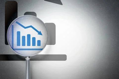 Marketing concept:  Decline Graph with optical glass on digital background Illustrazione stock