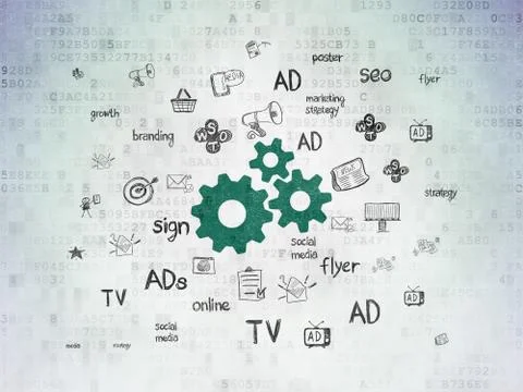 Marketing concept: Gears on Digital Data Paper background Illustrazione stock
