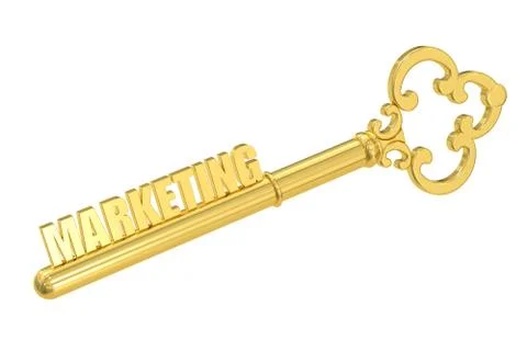 Marketing concept with golden key, 3D rendering Stock Illustration