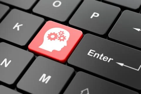 Marketing concept: Head With Gears on computer keyboard background 스톡 일러스트