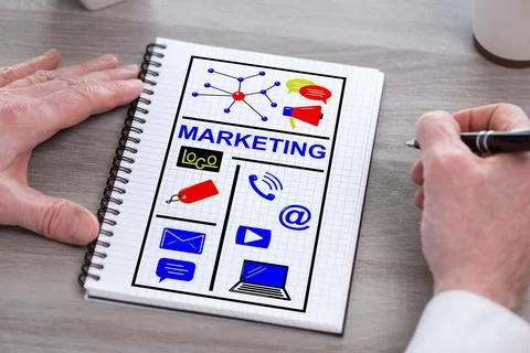 Marketing concept on a notepad Stock Photos