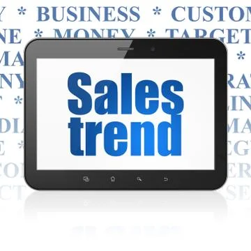 Marketing concept: Tablet Computer with Sales Trend on display Illustrazione stock
