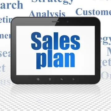 Marketing concept: Tablet Computer with Sales Plan on display Illustrazione stock