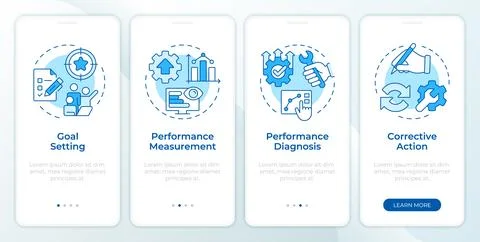 Marketing control process blue onboarding mobile app screen 스톡 일러스트