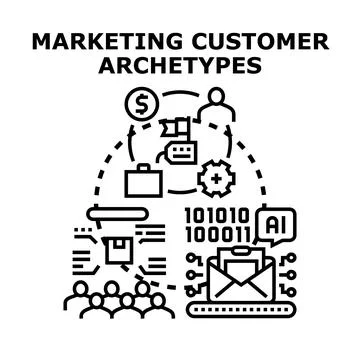 Marketing customer archetypes analyzing business analytics data Stock Illustration