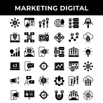 Marketing digital icon set include promotion,advertising,mail,phone,laptop,mi Illustrazione stock
