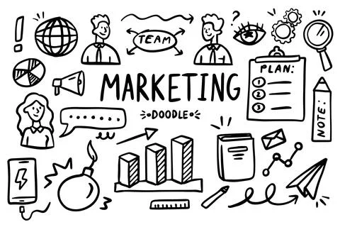 Marketing doodle vector set. Simple sketch outline office planning icons Stock Illustration