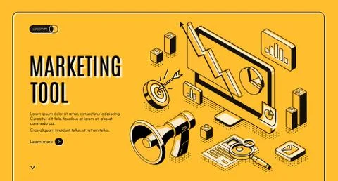 Marketing e-commerce, data analysis tool banner. Illustrazione stock