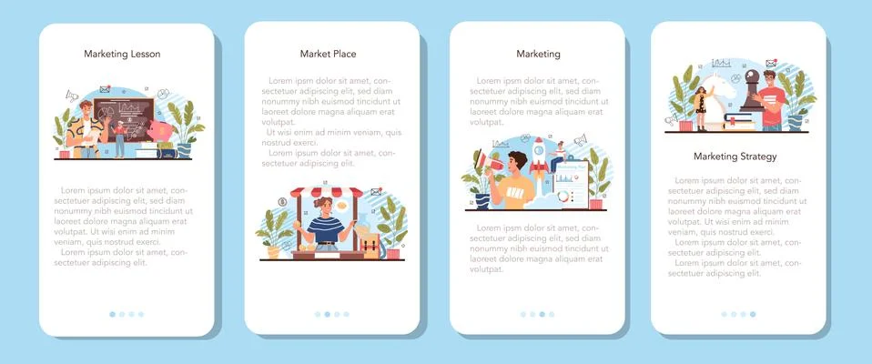Marketing education school course mobile application banner set. 스톡 일러스트