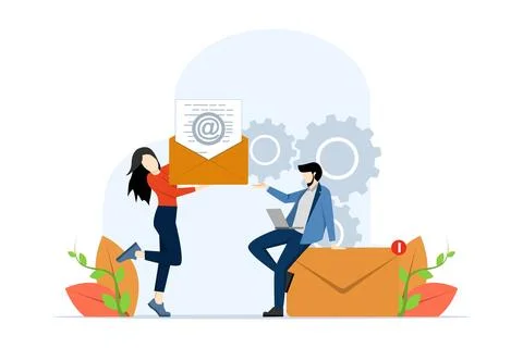 Marketing email concept. Work process, New email messages, Emails and messages. Stock Illustration