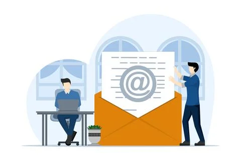 Marketing email concept. Work process, New email messages, Emails and messages. Stock Illustration