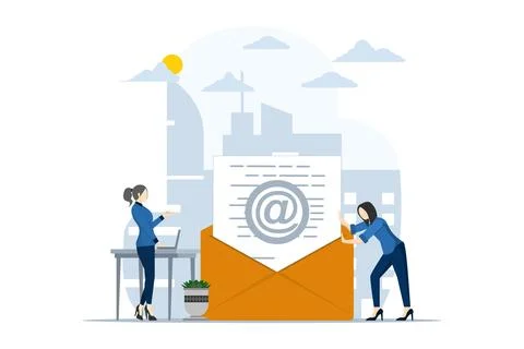 Marketing email concept. Work process, New email messages, Emails and messages. Stock Illustration