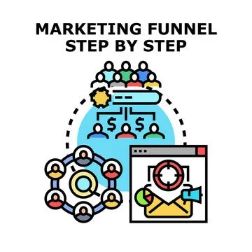 Marketing funnel concept optimizing customer conversion process Stock Illustration