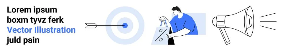 Marketing, goal setting, data analysis, communication, business strategies, c Illustrazione stock