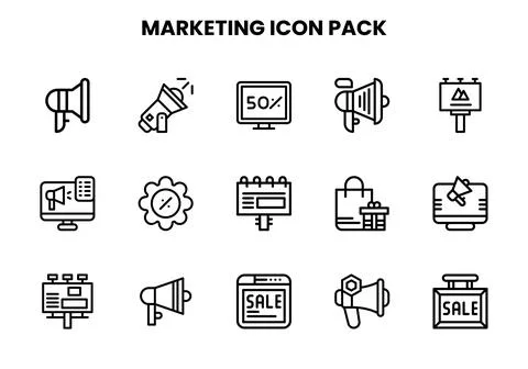 Marketing Line Bundle Icons Pack Stock Illustration