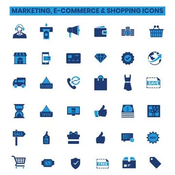 Marketing line icons vector, Ecommerce icons vector and shopping icons vector Stock Illustration