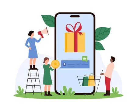 Marketing loyalty program, discount and benefits, surprise gift reward to tiny 스톡 일러스트