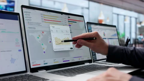 Marketing Manager Analyzes Campaign Data On Laptop Stock Footage 340996081