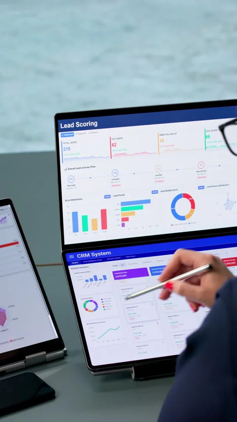 Marketing Manager Analyzes Campaign Performance Using Real-time Dashboard Stock Footage 338170747