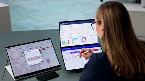Marketing Manager Analyzes Campaign Performance Using Real-time Dashboard Stock Footage 339172109