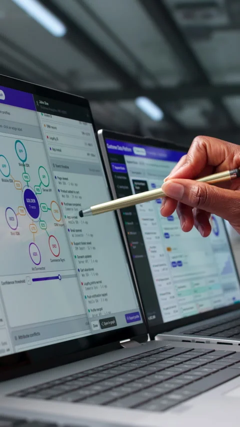 Marketing Manager Analyzes Customer Data Using Unified Platform Stock Footage 345316601