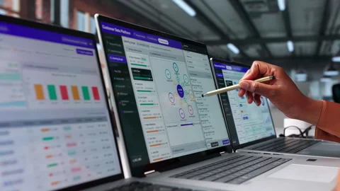 Marketing Manager Analyzes Customer Data Using Unified Platform 库存影片 345852467
