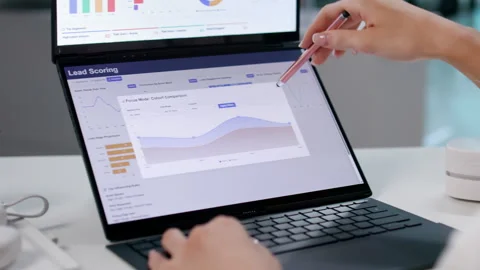 Marketing Manager Analyzes Lead Scoring Dashboard Stock Footage 343889588