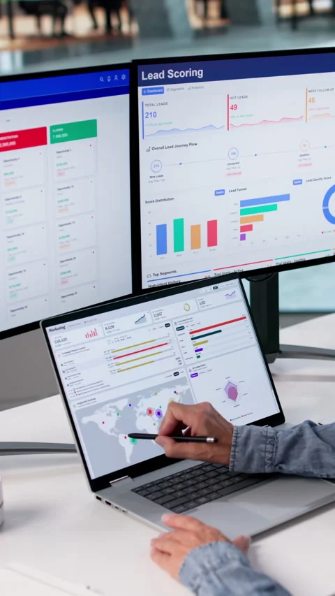Marketing Manager Analyzes Real-time Campaign Data On Laptop Stock Footage 337636916