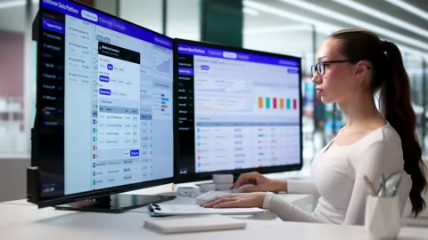 Marketing Manager Analyzing Customer Data On Computer Stock Footage 345328925