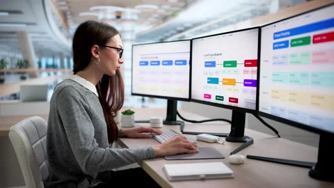 Marketing Manager Plans Growth Engine Roadmap On Computer Stock Footage 334532289