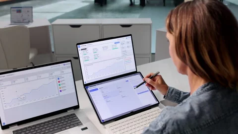 Marketing Manager Reviews Programmatic Ad Campaign Data Video stock 336374198