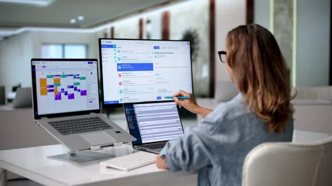 Marketing Manager Using Laptop To Send Secure Bulk Emails Stock Footage 346928524