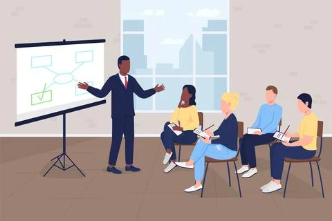 Marketing master class flat color vector illustration Illustrazione stock