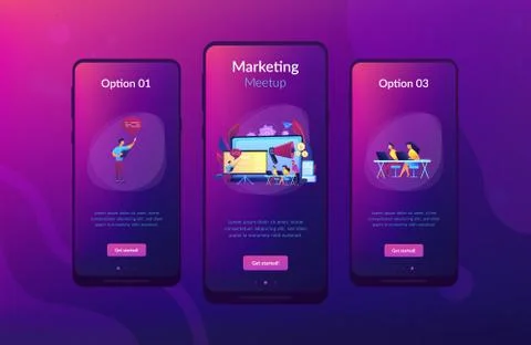 Marketing meetup app interface template. Stock Illustration