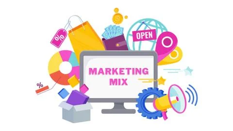 Marketing mix flat vector concept. Strategy and management. Illustrazione stock