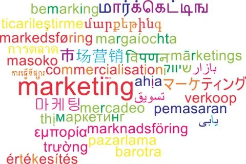 Marketing multilanguage wordcloud background concept Stock Illustration