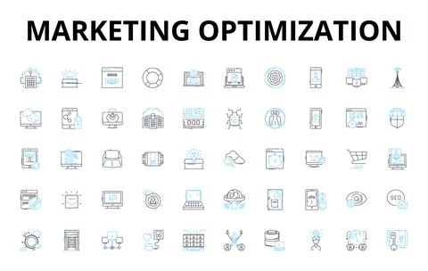 Marketing optimization linear icons set. Analytics, Strategy, Conversion Stock Illustration