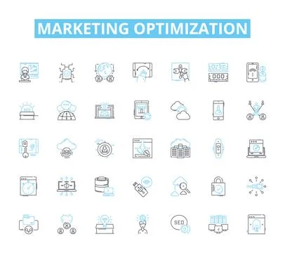 Marketing optimization linear icons set. Analytics, Strategy, Conversion Illustrazione stock